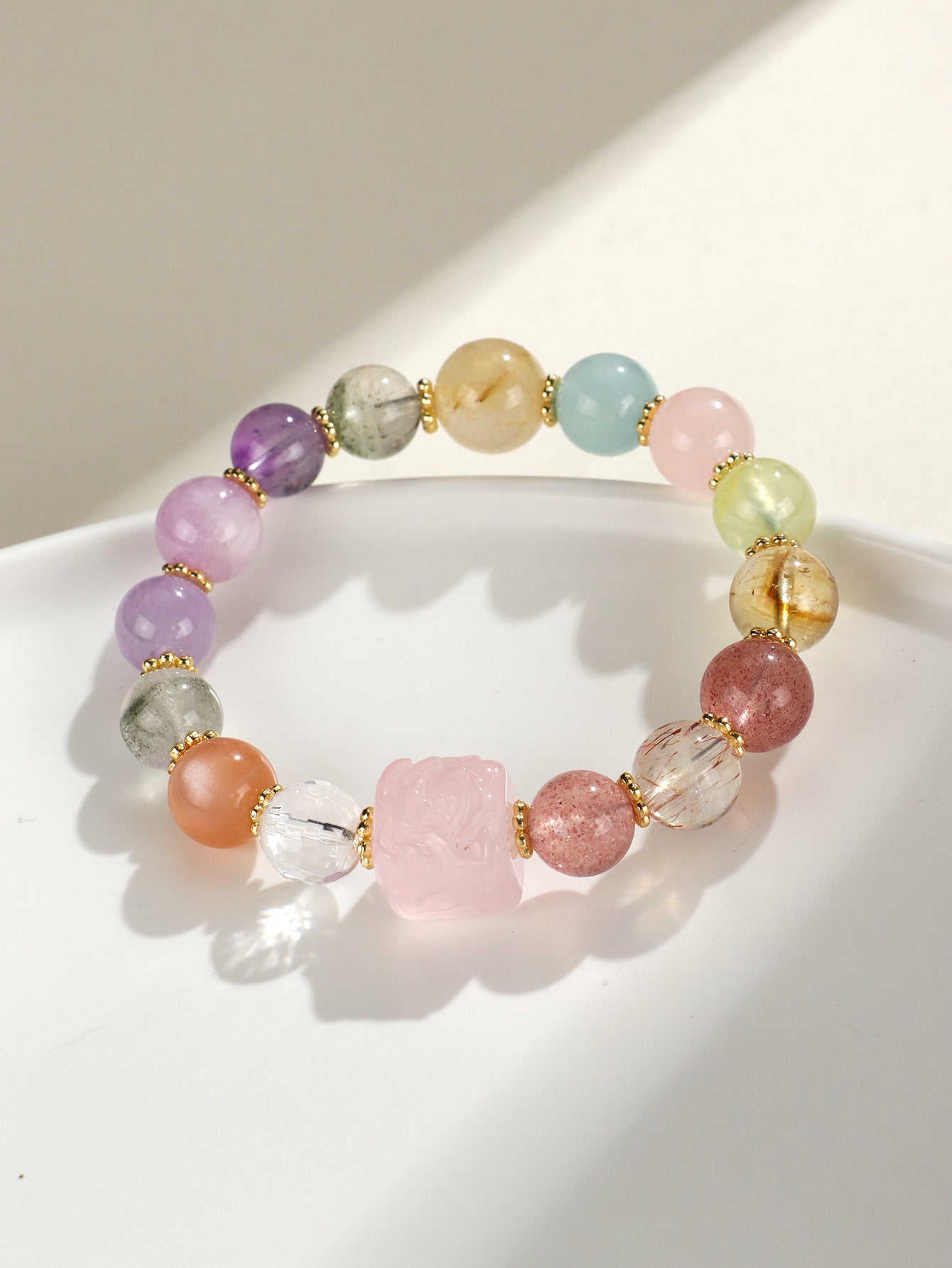 ZenHima Nine-Tailed Fox Amethyst Multi-Gem Beaded Bracelet – Unique Sugar Cube Design - ZENHIMA