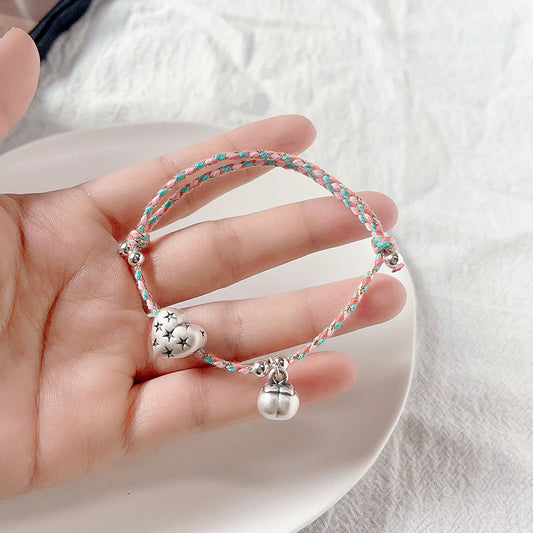925 Silver Yuanbao Bracelet – Colorful Persimmon Orange Braided Stretch Bracelet