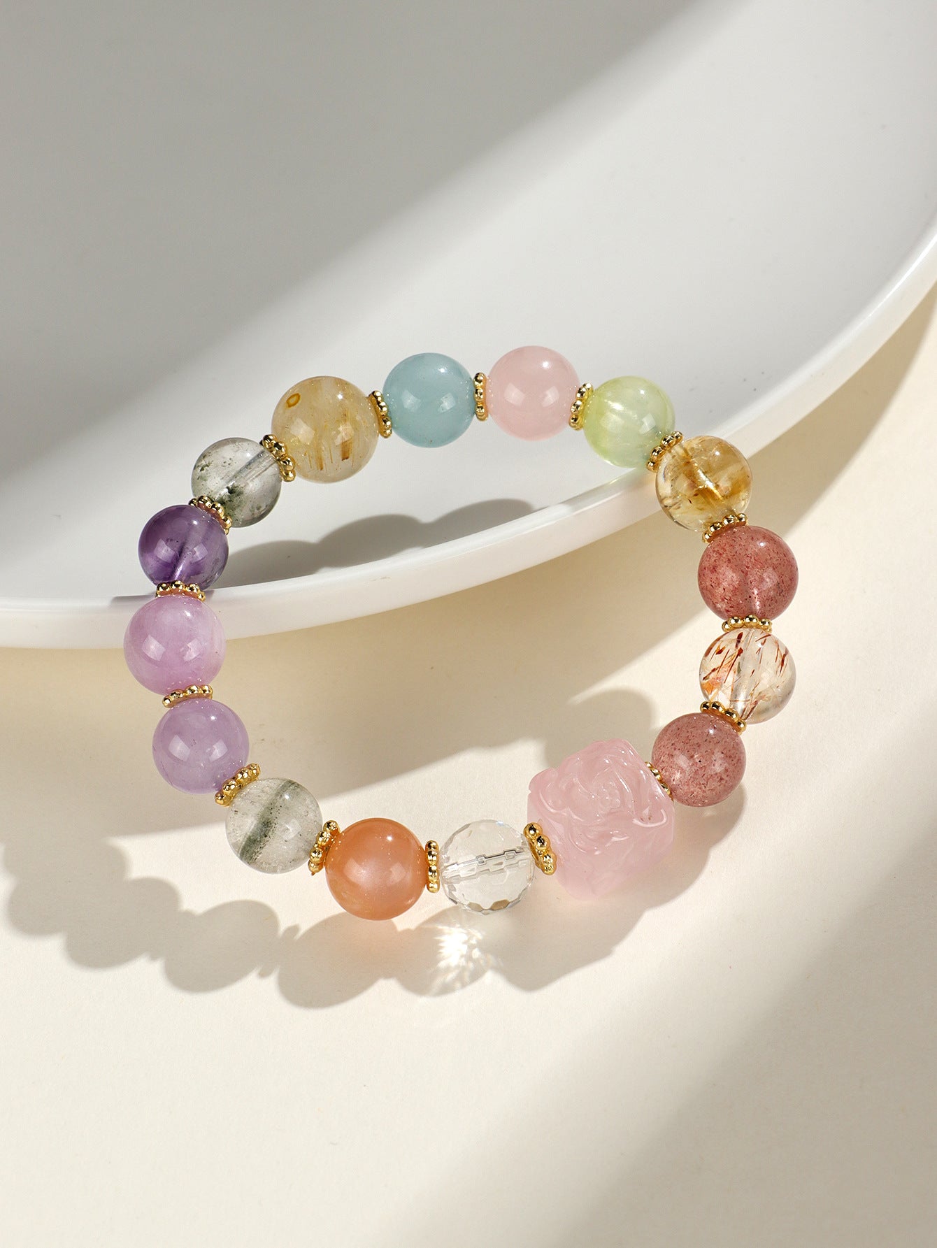 ZenHima Nine-Tailed Fox Amethyst Multi-Gem Beaded Bracelet – Unique Sugar Cube Design - ZENHIMA