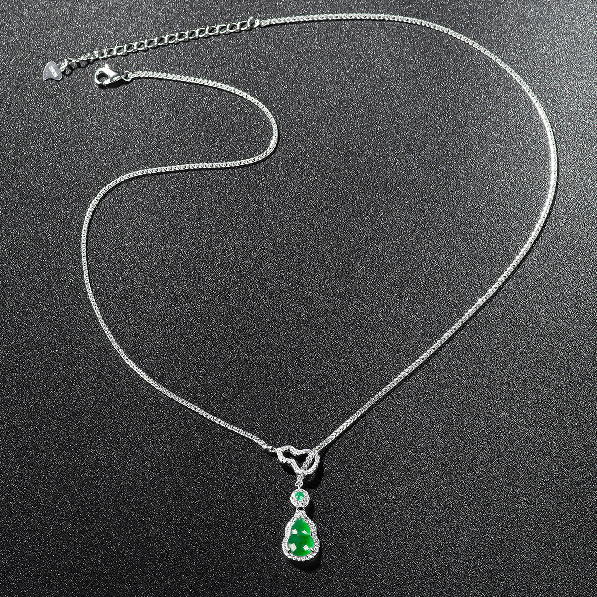 ZenHima Natural Jadeite Gourd Pendant – Vivid Green, S925 Silver Inlaid Ice Jade - ZENHIMA