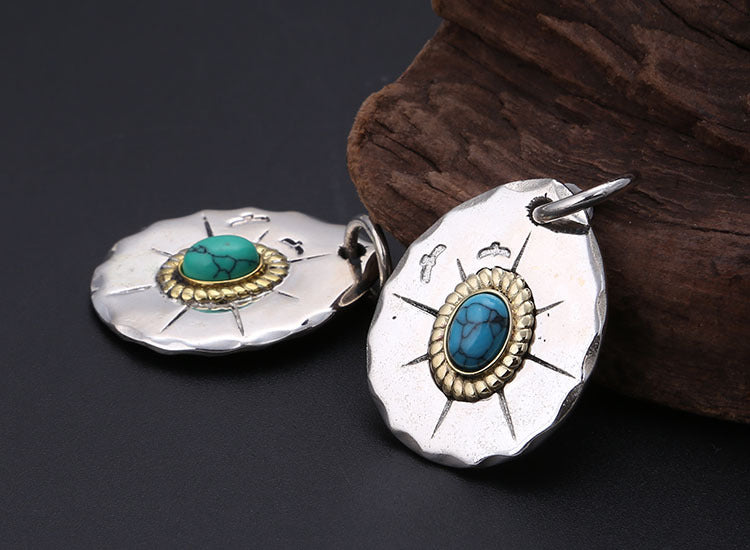 Classic Eagle Series Men’s Pendant in S925 Silver with Double Eagle, Gold Ring and Turquoise - ZENHIMA