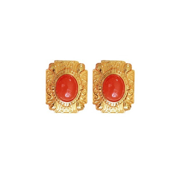 S925 Silver Earrings with Natural Nanhong Agate – Gold-Plated, Classic Elegant Women’s Jewelry - ZENHIMA