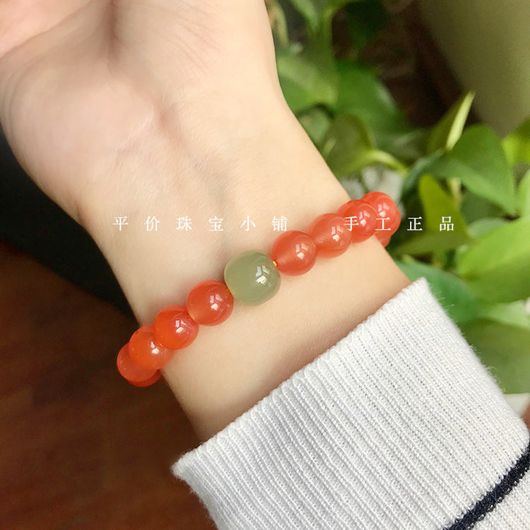 Natural Nanhong Agate Bracelet Paired with Hetian Jade – Original Design, New Release - ZENHIMA
