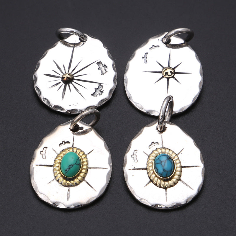 Classic Eagle Series Men’s Pendant in S925 Silver with Double Eagle, Gold Ring and Turquoise - ZENHIMA
