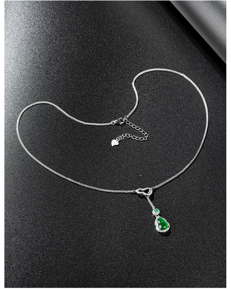 ZenHima Natural Jadeite Gourd Pendant – Vivid Green, S925 Silver Inlaid Ice Jade - ZENHIMA