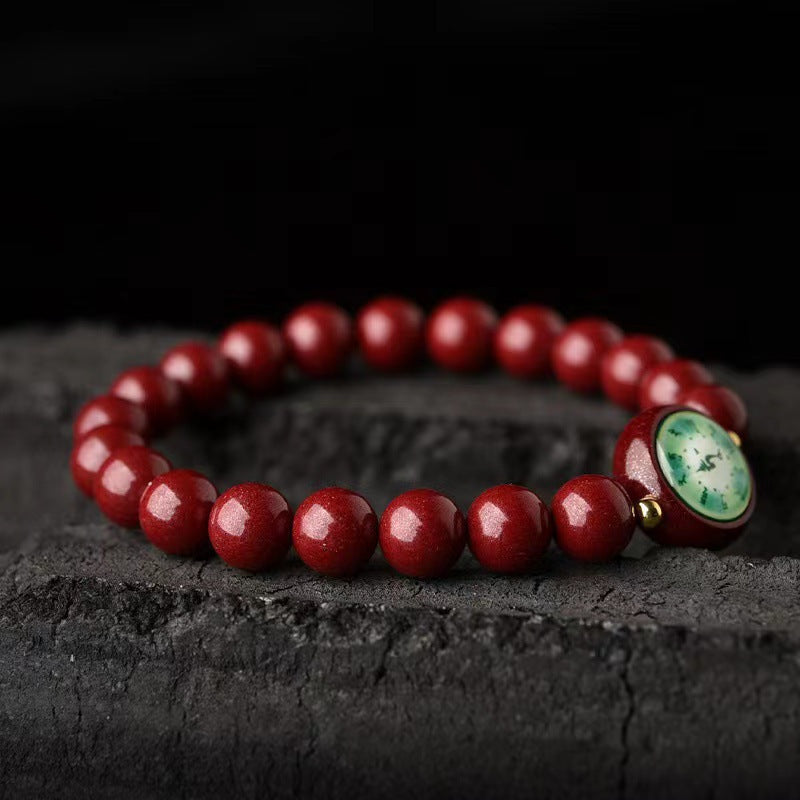 ZenHima Tibetan Natural Cinnabar Mantra Bracelet with Green Tara, Medicine Buddha, Guanyin & Shurangama Sutra Protection - ZENHIMA