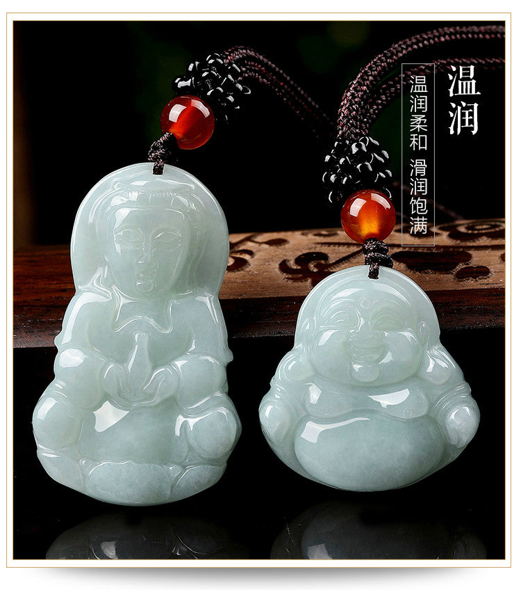 ZenHima Natural Jadeite Maitreya and Guanyin Buddha Necklace - ZENHIMA