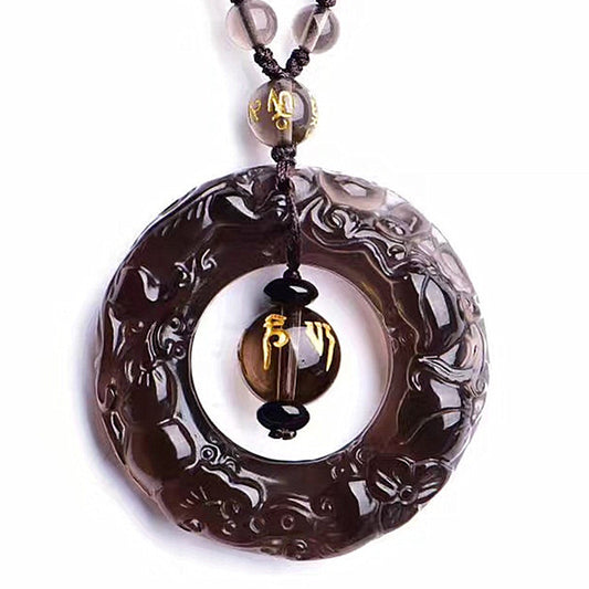Natural Ice Obsidian Peace Buckle Pendant Double-Sided Engraved Double Pixiu Fortune Circle Pendant Necklace Wholesale - ZENHIMA