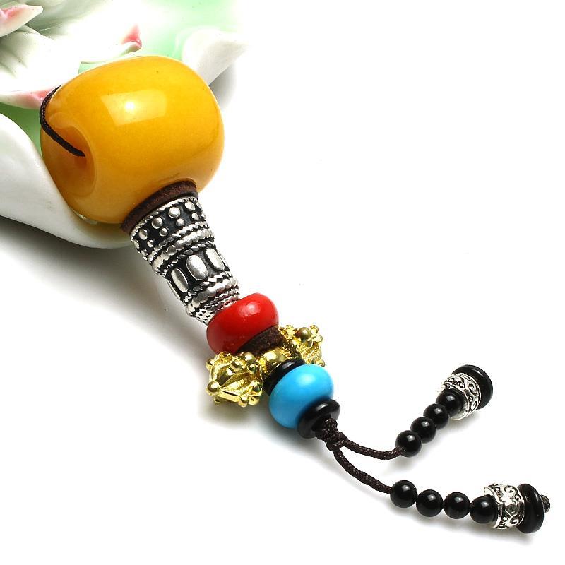 Tibetan Agate & Yellow Chalcedony Prayer Beads with Silver Stupa - ZENHIMA