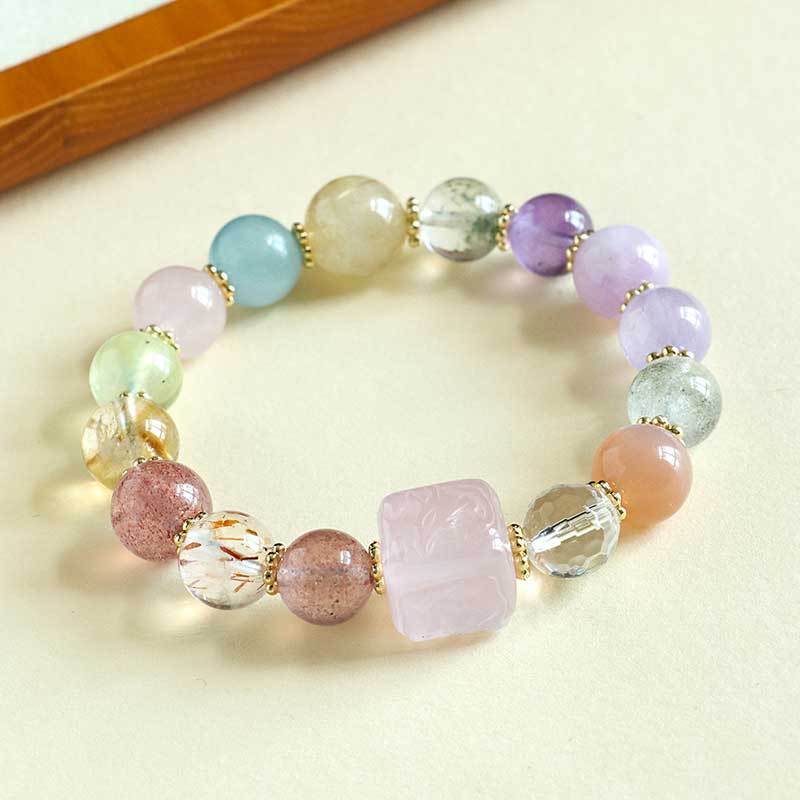 ZenHima Nine-Tailed Fox Amethyst Multi-Gem Beaded Bracelet – Unique Sugar Cube Design - ZENHIMA