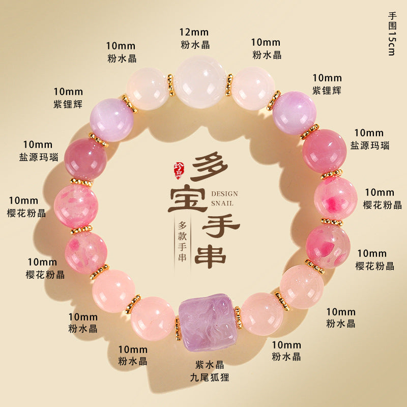 ZenHima Nine-Tailed Fox Amethyst Multi-Gem Beaded Bracelet – Unique Sugar Cube Design - ZENHIMA