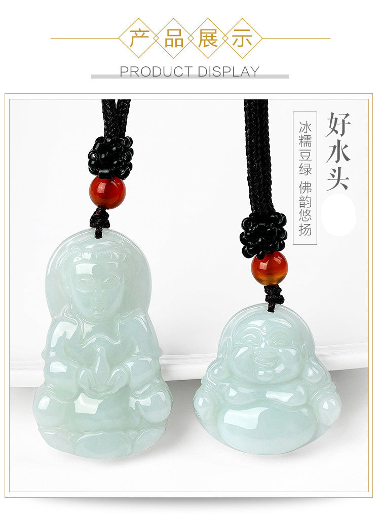 ZenHima Natural Jadeite Maitreya and Guanyin Buddha Necklace - ZENHIMA