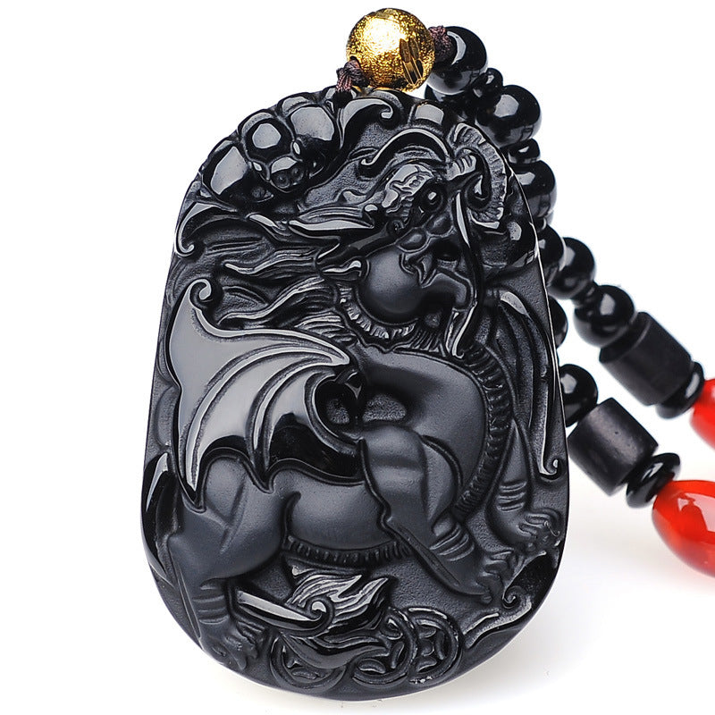 ZenHima Natural Obsidian Winged Pi Xiu Pendant - ZENHIMA