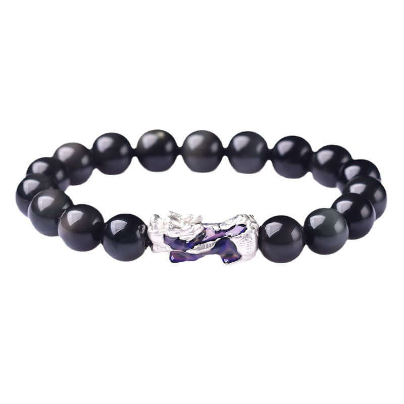 ZenHima Tibetan Black Obsidian & Crystal Pixiu Bracelet – 99 Silver Spiritual Mala - ZENHIMA
