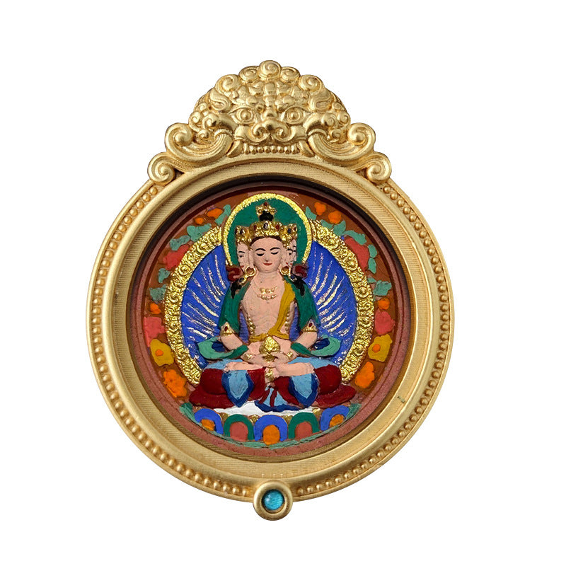 ZenHima Hand-painted Zakiram White Tara Mahasthamaprapta Yellow Wealth Rubbing Thangka Pendant - ZENHIMA