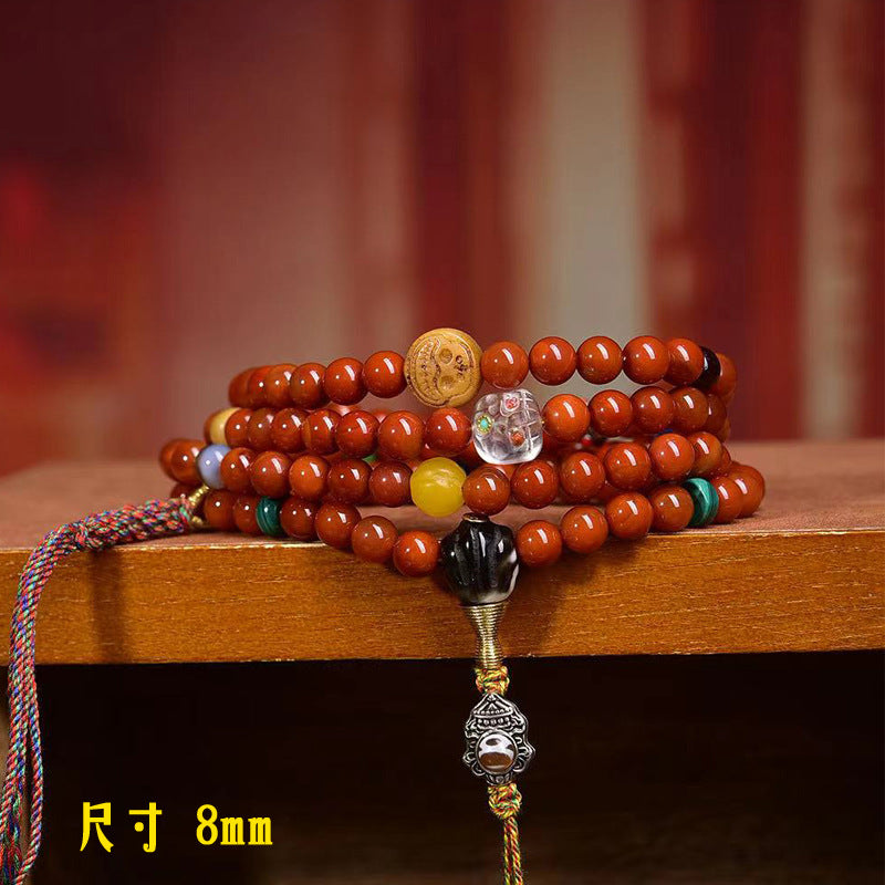 Natural Red Agate Tibetan Necklace with Dzi Beads and Wealth God Cloud Charm - ZENHIMA