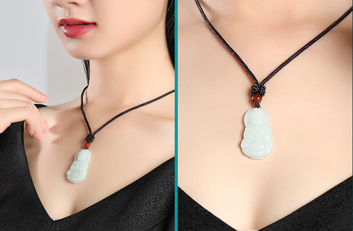 ZenHima Natural Jadeite Maitreya and Guanyin Buddha Necklace - ZENHIMA