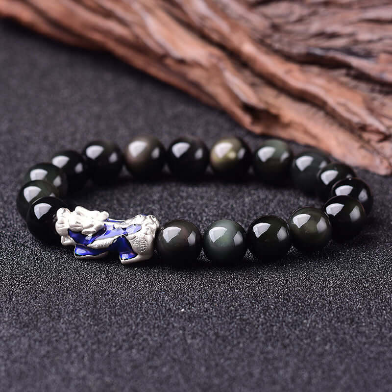 ZenHima Tibetan Black Obsidian & Crystal Pixiu Bracelet – 99 Silver Spiritual Mala - ZENHIMA