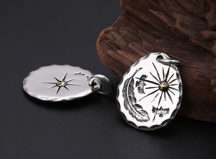 Classic Eagle Series Men’s Pendant in S925 Silver with Double Eagle, Gold Ring and Turquoise - ZENHIMA