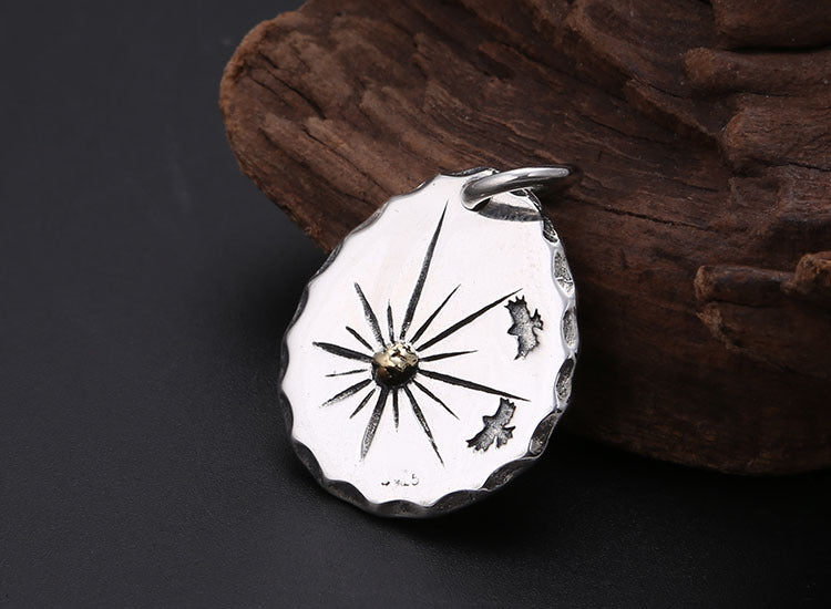 Classic Eagle Series Men’s Pendant in S925 Silver with Double Eagle, Gold Ring and Turquoise - ZENHIMA