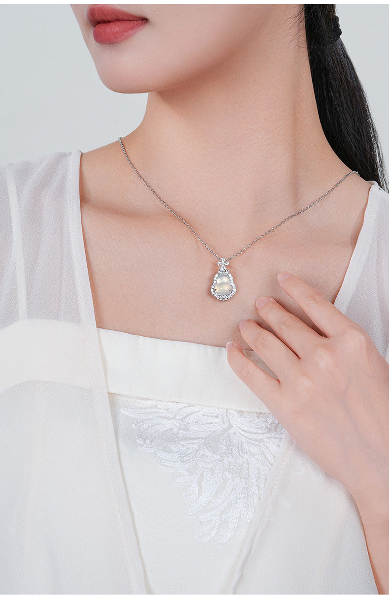 ZenHima Silver Inlaid Agate Fortune Pendant Necklace for Women - ZENHIMA