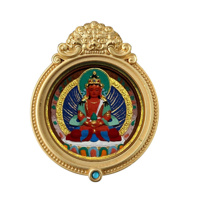 ZenHima Hand-painted Zakiram White Tara Mahasthamaprapta Yellow Wealth Rubbing Thangka Pendant - ZENHIMA