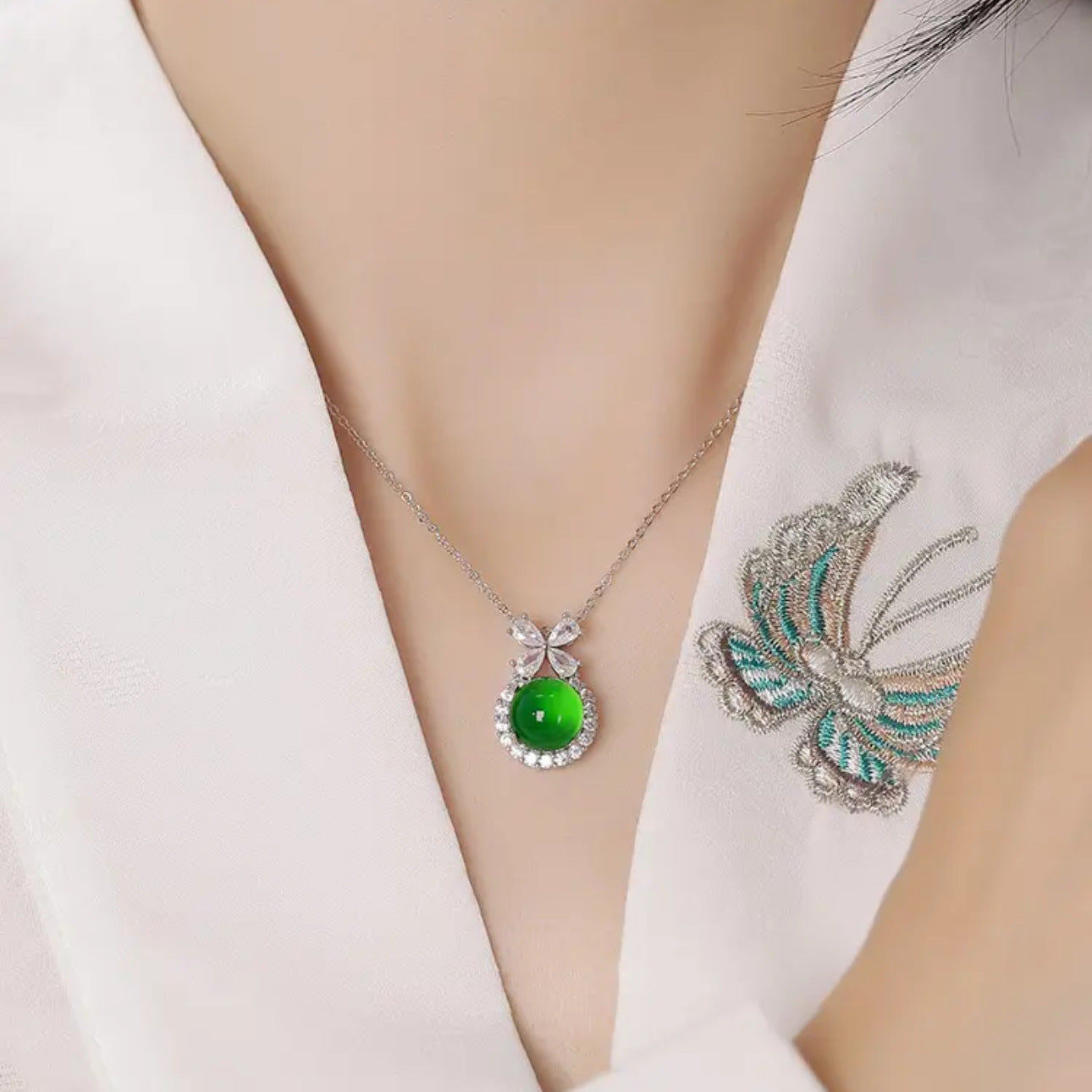 ZenHima High-Ice Madagascar Chalcedony 925 Silver Inlaid Heart Jade Necklace - ZENHIMA