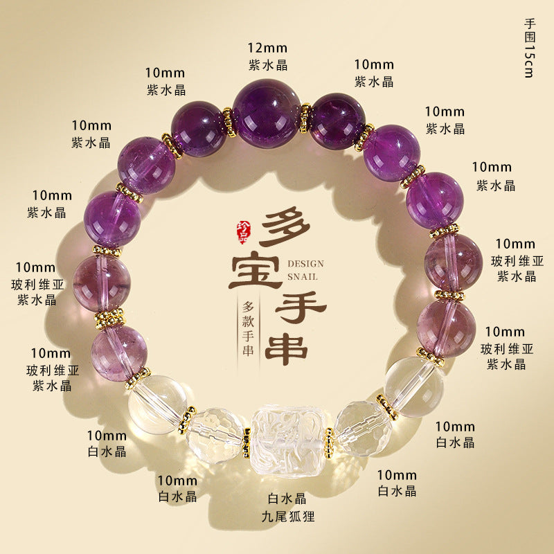 ZenHima Nine-Tailed Fox Amethyst Multi-Gem Beaded Bracelet – Unique Sugar Cube Design - ZENHIMA