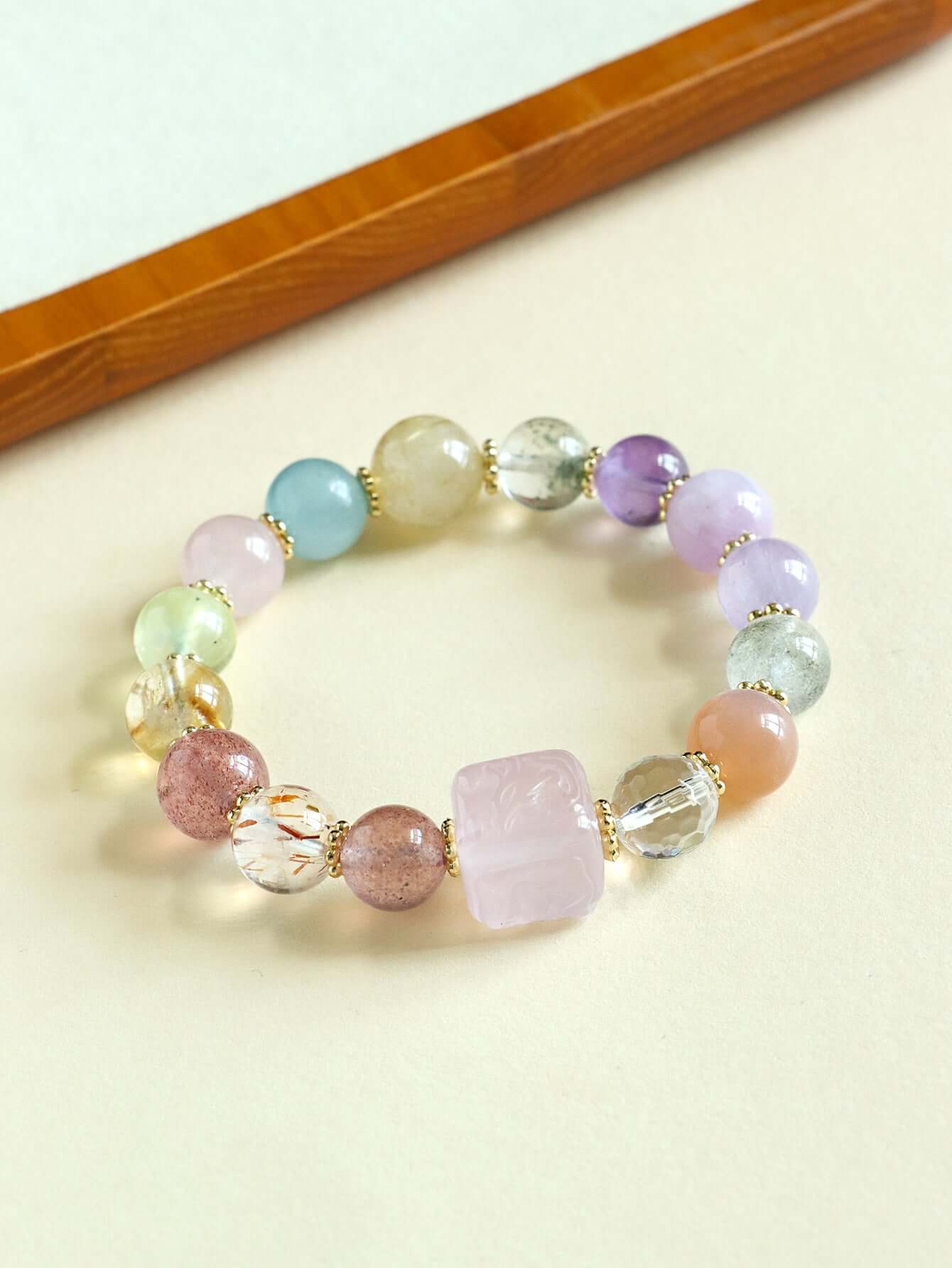 ZenHima Nine-Tailed Fox Amethyst Multi-Gem Beaded Bracelet – Unique Sugar Cube Design - ZENHIMA