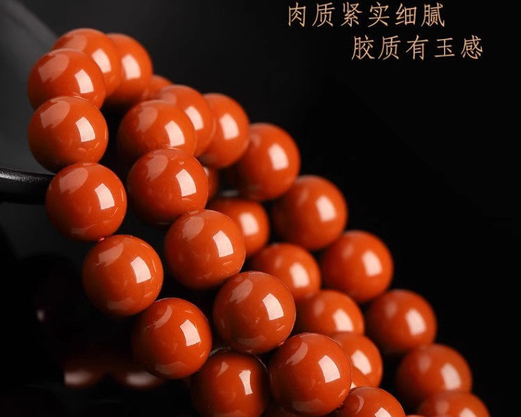 Natural Nanhong Agate Bracelet – Persimmon Red Round Beads for Men and Women - ZENHIMA