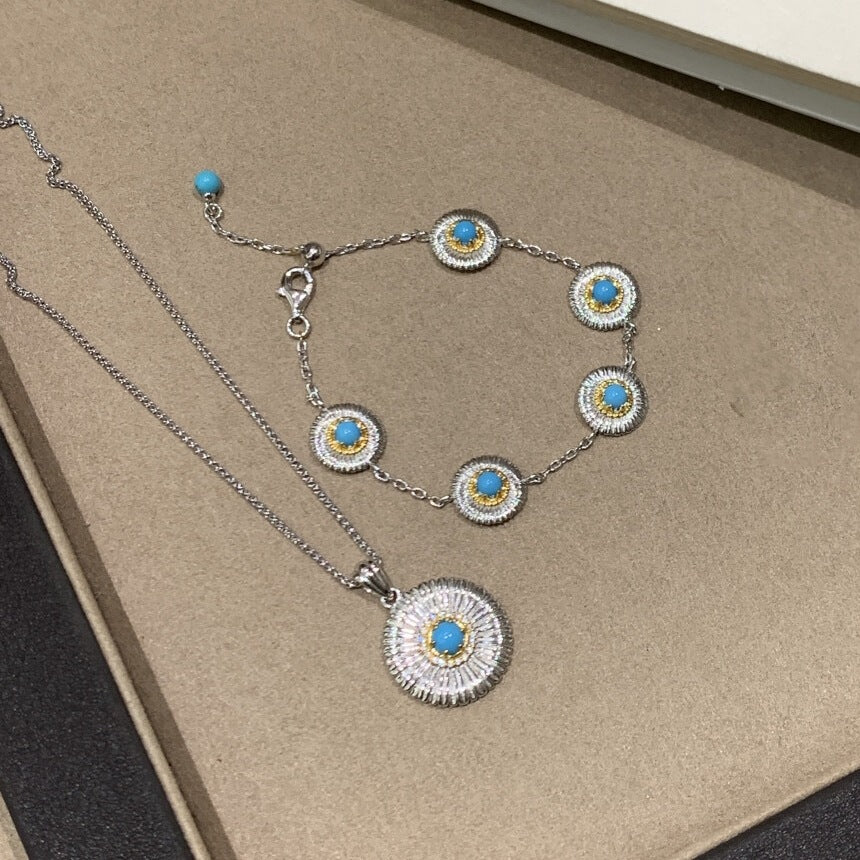 S925 Silver Pendant Necklace with Daisy and Turquoise - ZENHIMA