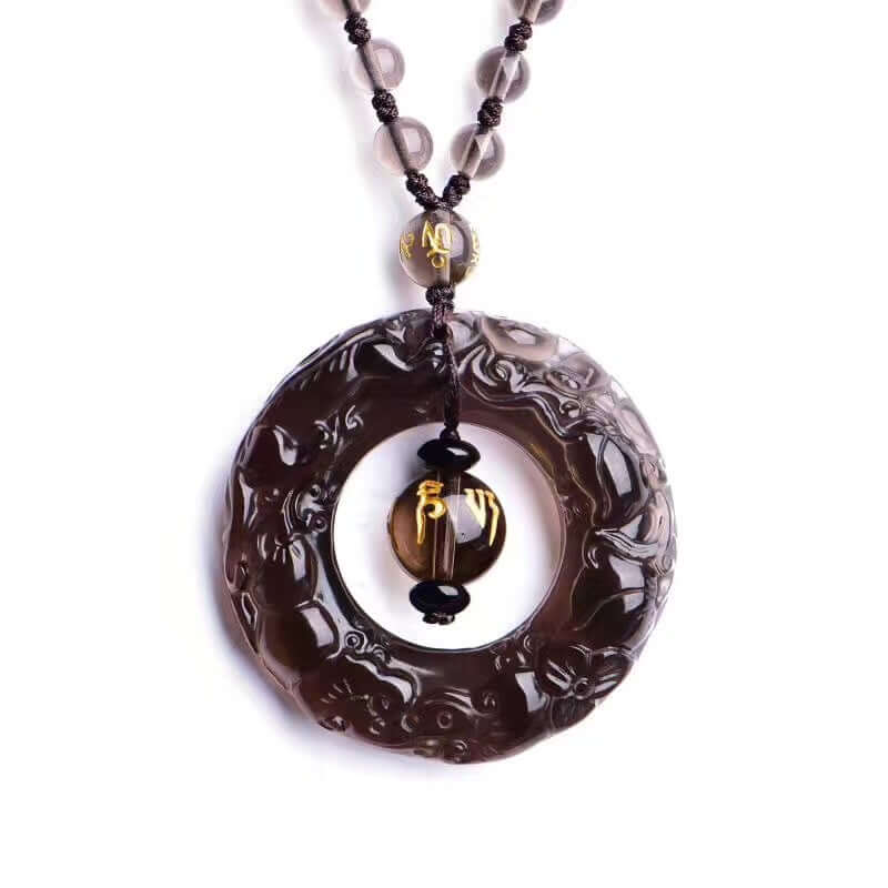Natural Ice Obsidian Peace Buckle Pendant Double-Sided Engraved Double Pixiu Fortune Circle Pendant Necklace Wholesale - ZENHIMA