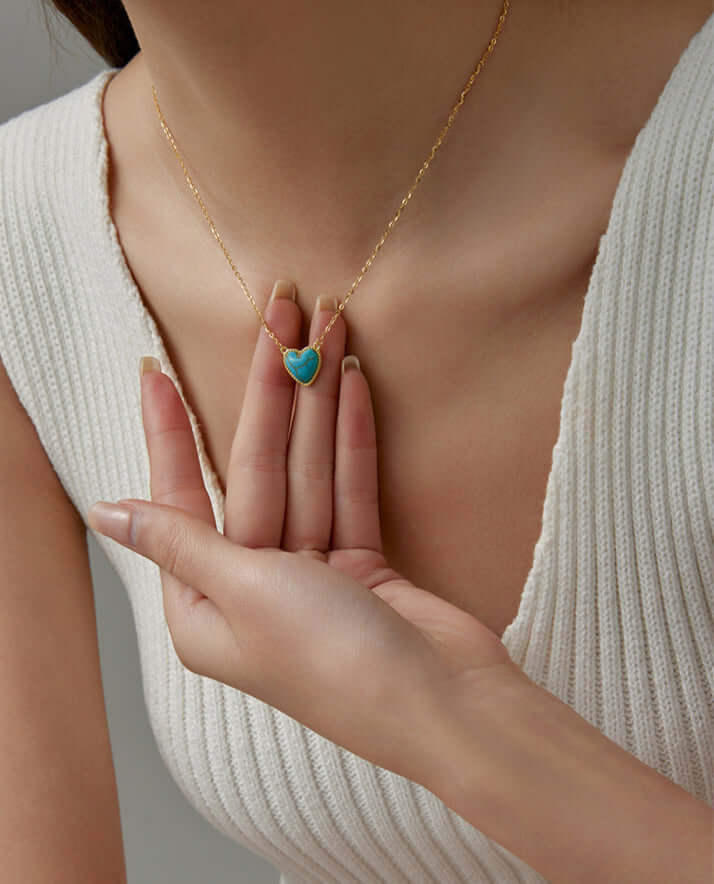 S925 Sterling Silver Turquoise Heart Pendant Necklace - ZENHIMA
