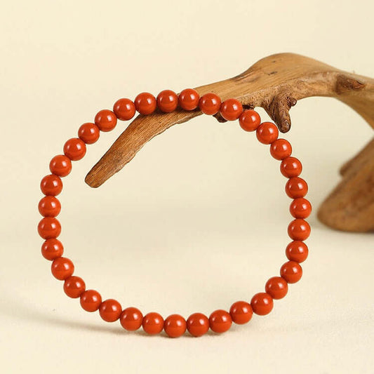 Natural Liangshan Nanhong Agate Single-Strand Bracelet – Small Beads, Cherry Red, Unisex - ZENHIMA