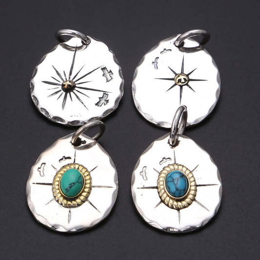 Classic Eagle Series Men’s Pendant in S925 Silver with Double Eagle, Gold Ring and Turquoise - ZENHIMA