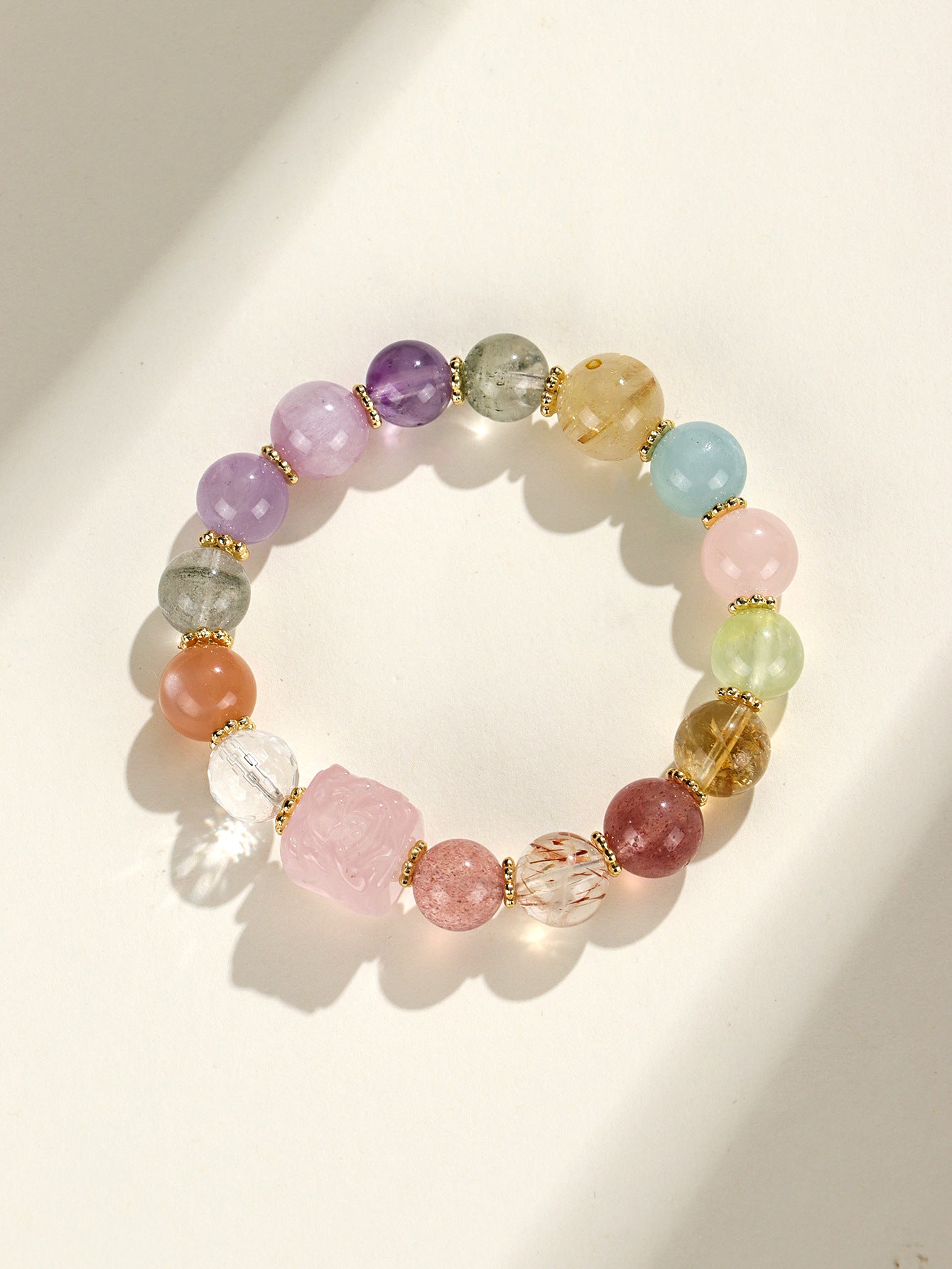 ZenHima Nine-Tailed Fox Amethyst Multi-Gem Beaded Bracelet – Unique Sugar Cube Design - ZENHIMA