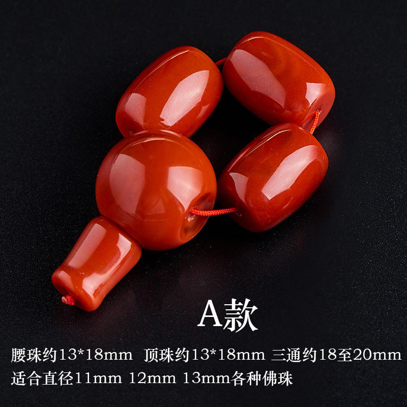 Tibetan Bodhi Prayer Beads with Red Agate Buddha Head and Persimmon-Red Guru Bead - ZENHIMA