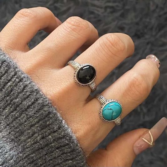 ZenHima Tibetan 925 Sterling Silver Adjustable Ring with Turquoise and Red Agate - ZENHIMA