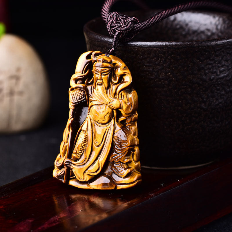ZenHima Himalayan Obsidian Tiger Eye Guan Gong Pendant Necklace – Protection Amulet - ZENHIMA