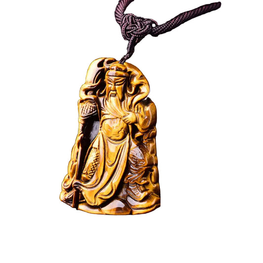 ZenHima Himalayan Obsidian Tiger Eye Guan Gong Pendant Necklace – Protection Amulet - ZENHIMA
