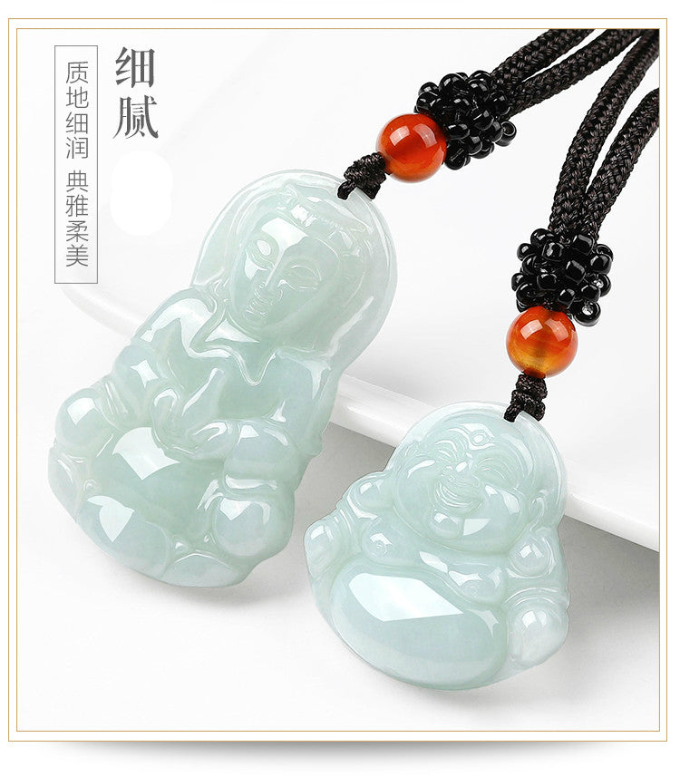 ZenHima Natural Jadeite Maitreya and Guanyin Buddha Necklace - ZENHIMA