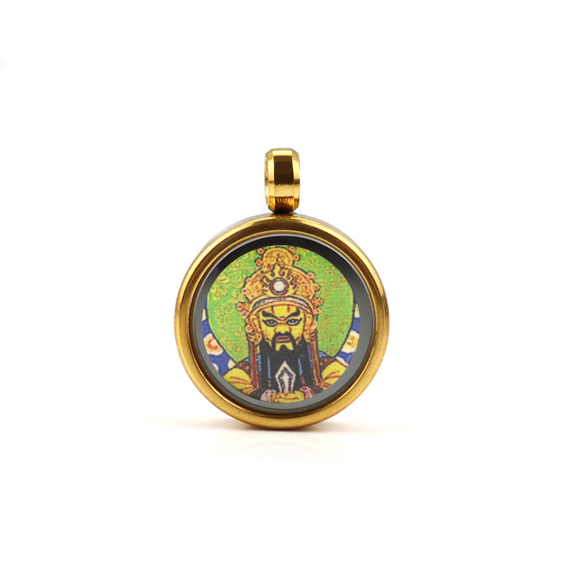 Tibetan Style 1.5cm Stainless Steel Mini Small Thangka - God of Wealth Thangka Gawu Box Pendant - ZENHIMA