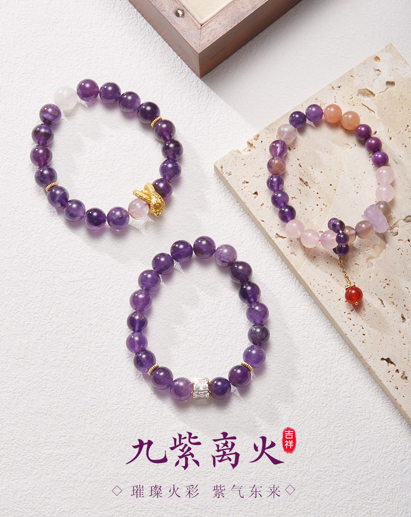 2025 Women’s Nine Purple Fire Bracelet – Natural Amethyst & Phantom Quartz Feng Shui Jewelry - ZENHIMA