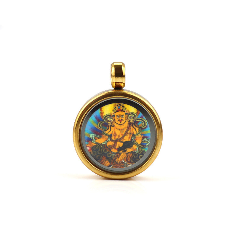 Tibetan Style 1.5cm Stainless Steel Mini Small Thangka - God of Wealth Thangka Gawu Box Pendant - ZENHIMA