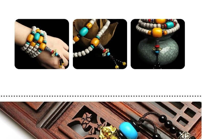 Tibetan Agate & Yellow Chalcedony Prayer Beads with Silver Stupa - ZENHIMA