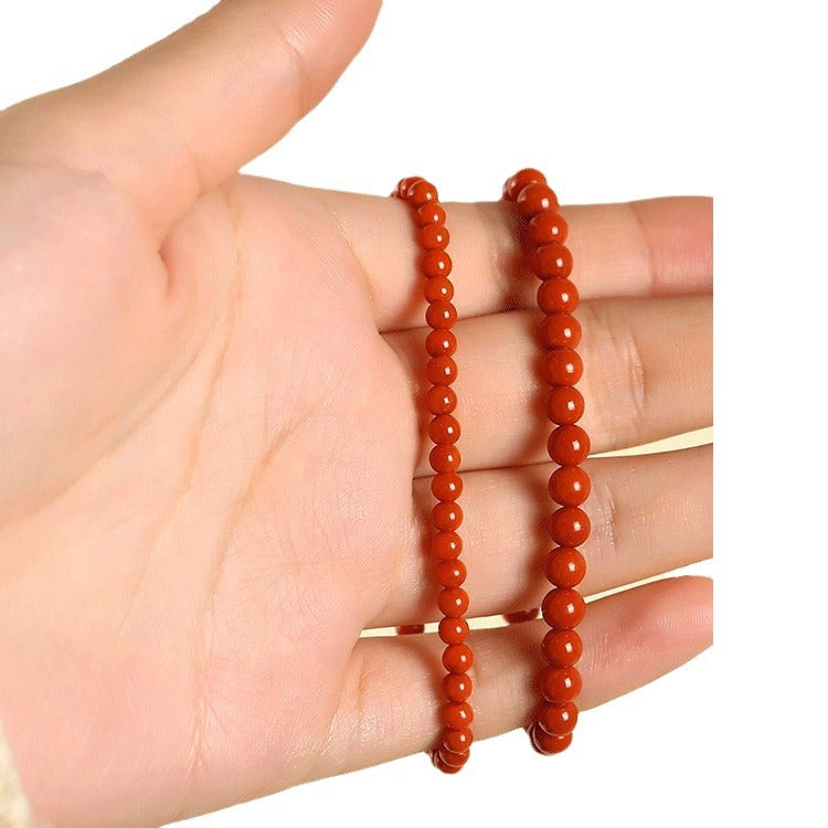 Natural Liangshan Nanhong Agate Single-Strand Bracelet – Small Beads, Cherry Red, Unisex - ZENHIMA