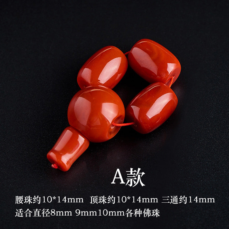 Tibetan Bodhi Prayer Beads with Red Agate Buddha Head and Persimmon-Red Guru Bead - ZENHIMA