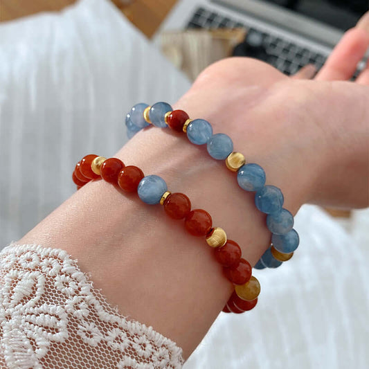 S925 Sterling Silver Bracelet with Nanhong Agate, Blue Crystal & Tiger Eye – Elegant Luxury Jewelry - ZENHIMA