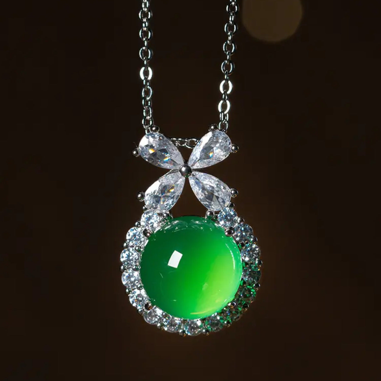 ZenHima High-Ice Madagascar Chalcedony 925 Silver Inlaid Heart Jade Necklace - ZENHIMA