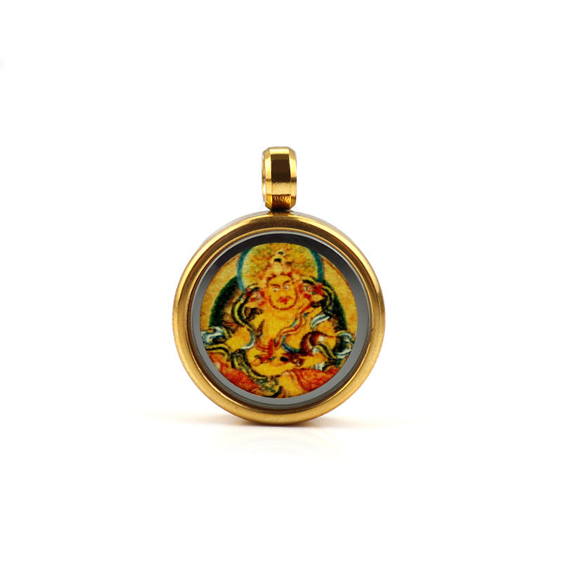 Tibetan Style 1.5cm Stainless Steel Mini Small Thangka - God of Wealth Thangka Gawu Box Pendant - ZENHIMA